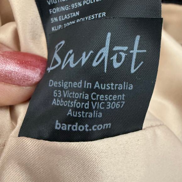 BARDOT NEW Women's 12 XL Embroidered Nude Black Overlay Midi Dress Sexy Sheath - Picture 14 of 16